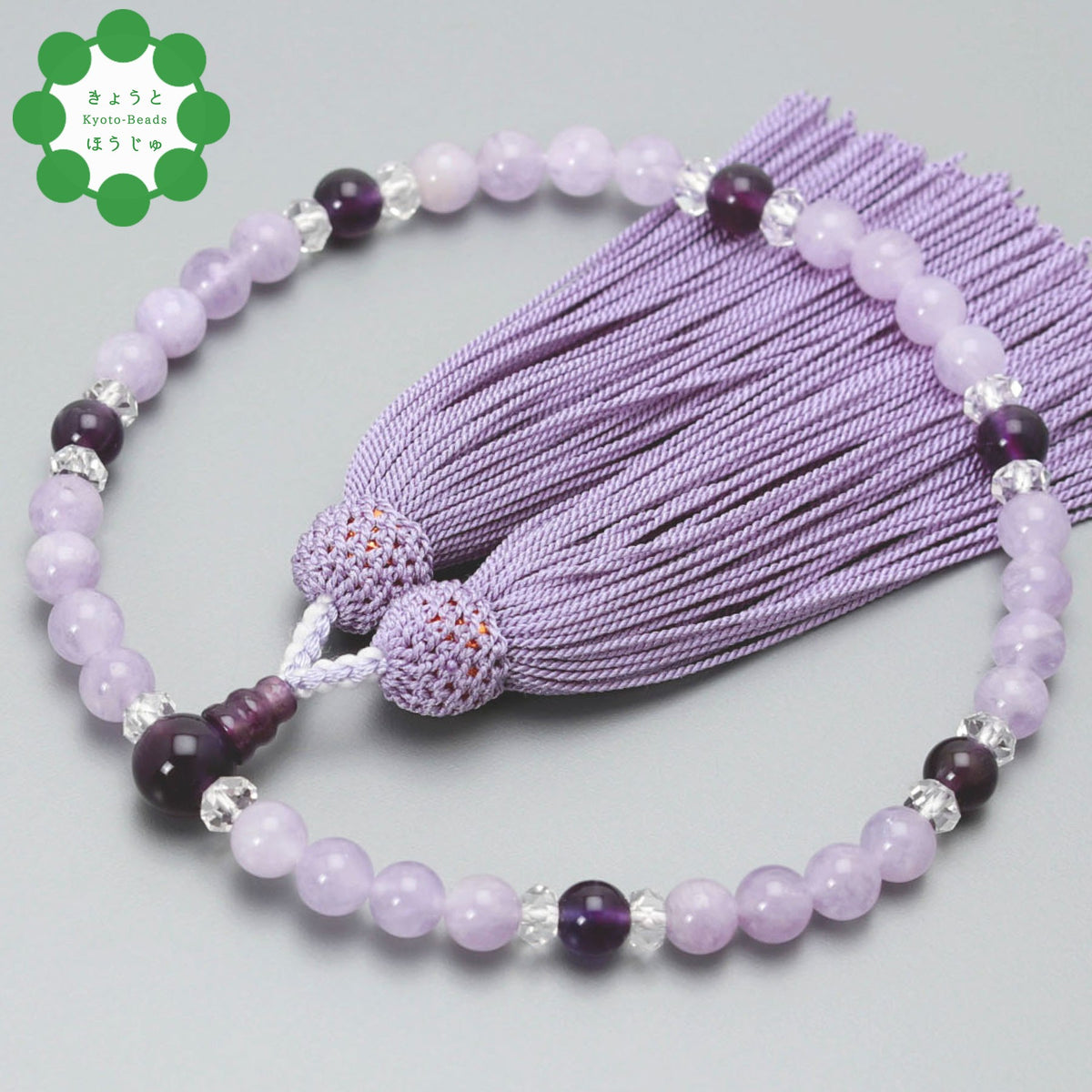 数珠　女性用 天然水晶 紫水晶 2月誕生石 山念 天然素材 国産 日本製 あさん 堂おもいや 数珠 女性用 天然水晶 紫水晶 2月誕生石 山念 天然素材 国産 日本