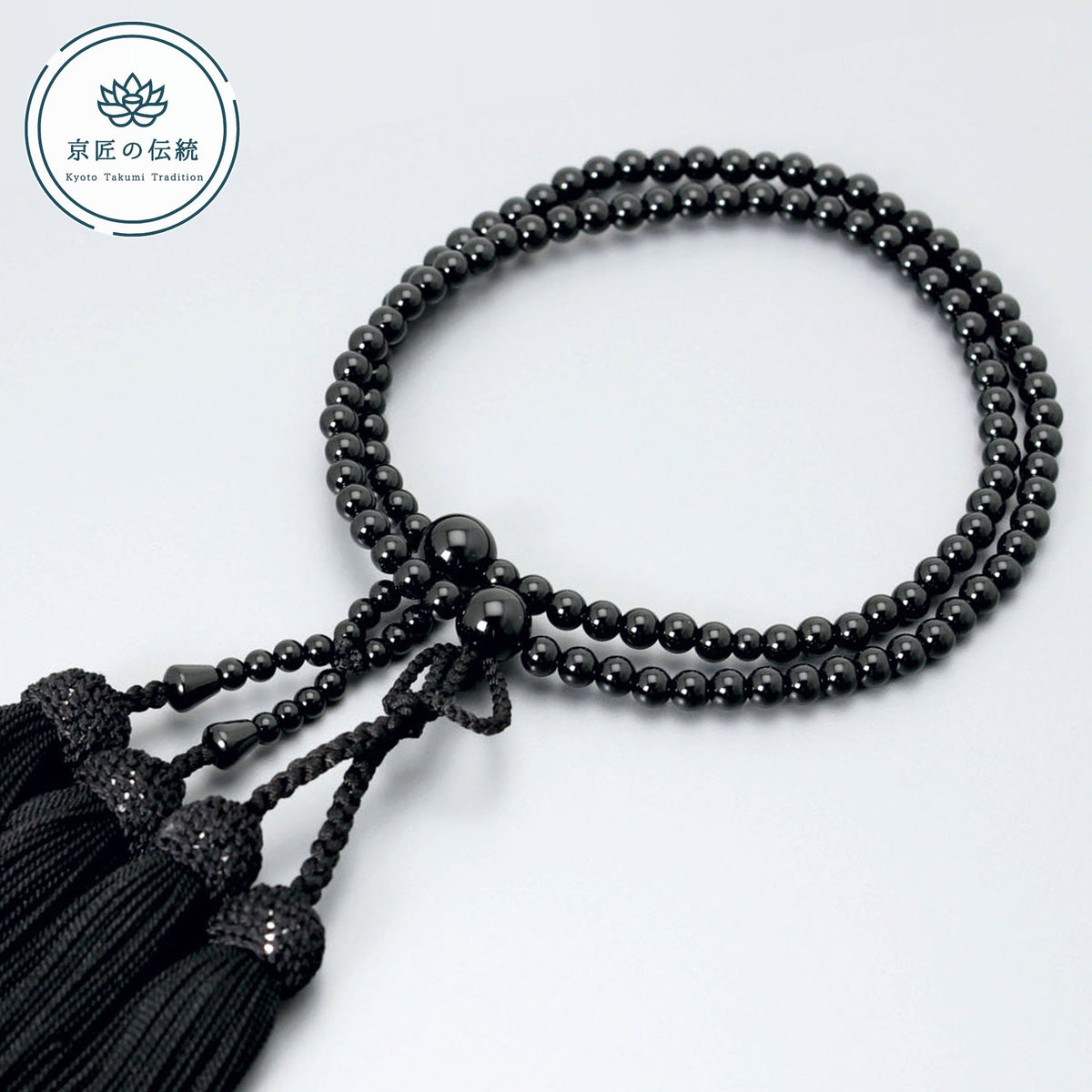数珠 女性用 二連 京匠の伝統 黒オニキス二輪 正絹頭房 浄土真宗 仏壇 