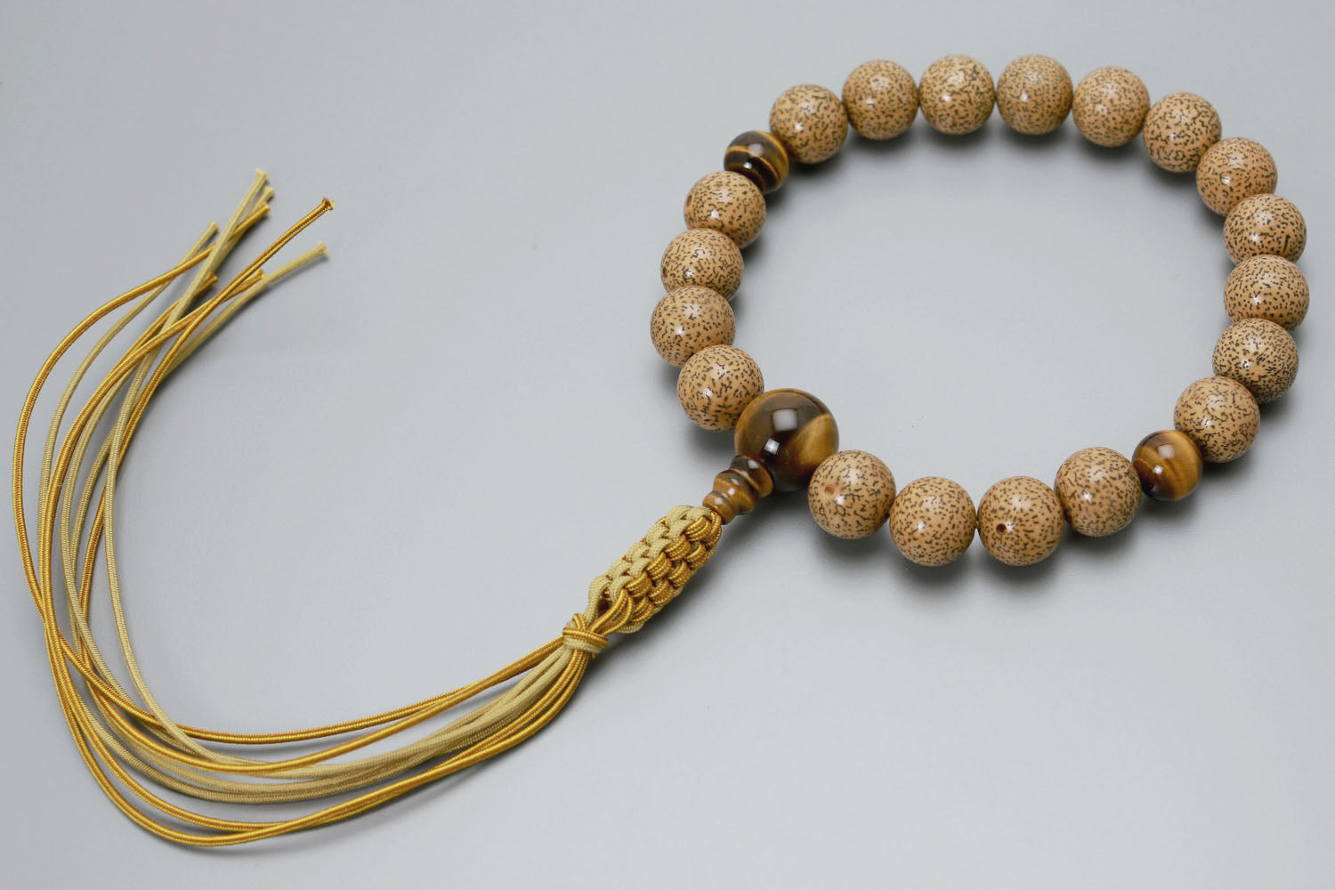 数珠 男性用 京念珠 数珠袋付き 京匠の伝統 古色星月19玉 虎目石 正絹 