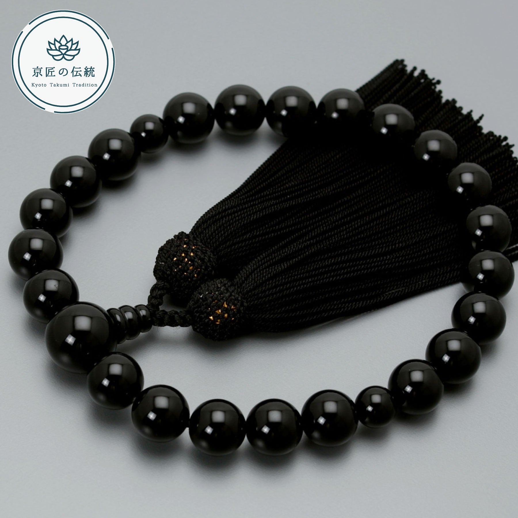 数珠 男性用 黒縞瑪瑙（艶消） 22玉 念珠袋付き - 冠婚葬祭、宗教用品