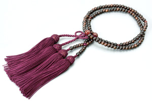 数珠 女性用 二連 京匠の伝統 艶消し紫檀二輪 メノウ 正絹頭房 浄土真宗 仏壇 仏具
