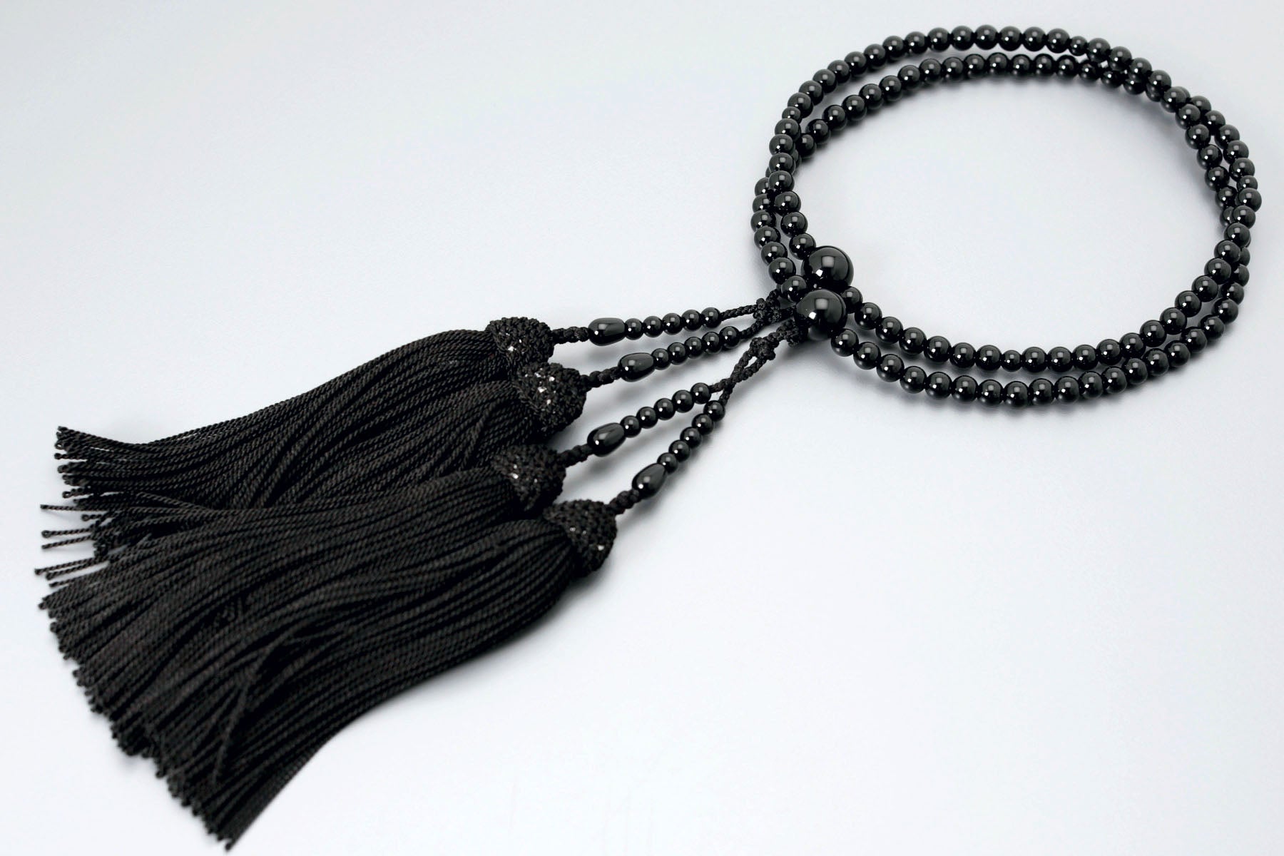 数珠 女性用 二連 京匠の伝統 黒オニキス二輪 正絹頭房 八宗用 京念珠 